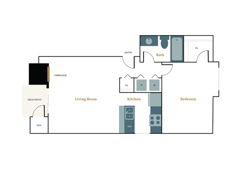A floor plan of a house with a living room, kitchen, and bedrooms.